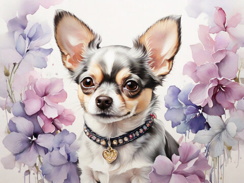Vector watercolor drawing style of dog with flower  ai image 