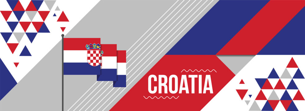 Croatia national or independence day banner design for country celebration. Flag of Croatia with modern retro design and abstract geometric icons. Vector illustration
