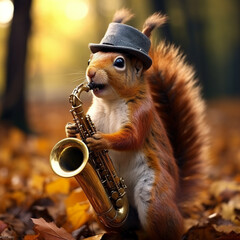Squirrel playing saxophone