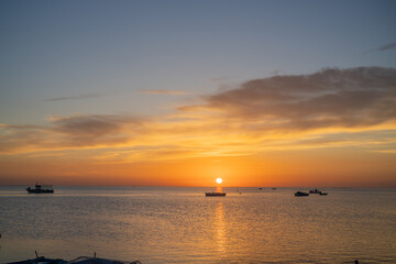 Naklejka na ściany i meble Sunset over Kerkennah - Tunisian archipelago in the Mediterranean Sea