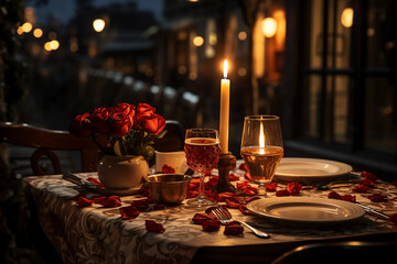 Generative AI - A table served for Saint Valentine romantic dinner