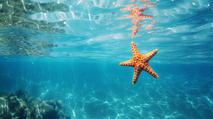 Fototapeta na wymiar star fish in the sea water absracat background