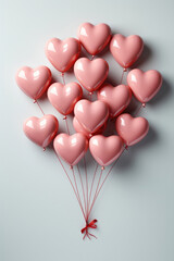 Valentine's Birthday card for social networks. Flat lay bunch of decorative pink balloons