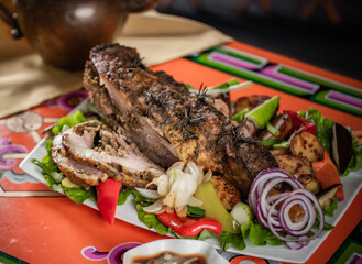 mongolian tsagaan sar food, mongolian lunar year meat food, national food on traditional table