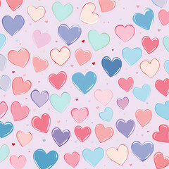 Colorful doodle hearts pattern on Valentine's day. Wallpaper, banner, card, wrapping paper template.