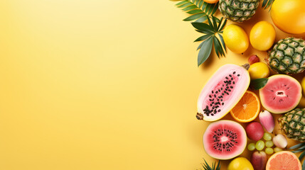 Top view creative layout with exotic summer fruit