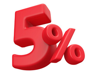 5 percentage discount number red 3d render