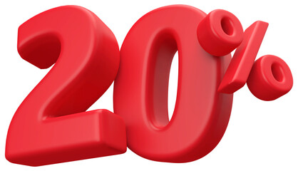 20 percentage discount number red 3d render