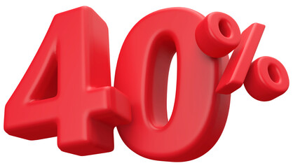 40 percentage discount number red 3d render
