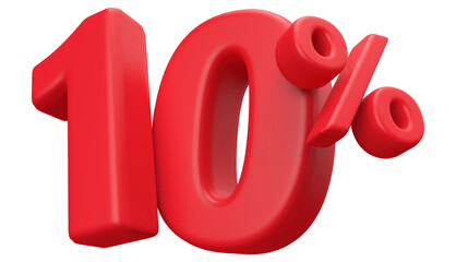 10 percentage discount number red 3d render