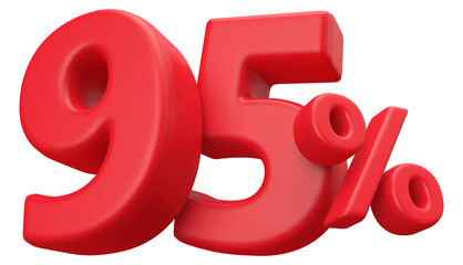 95 percentage discount number red 3d render
