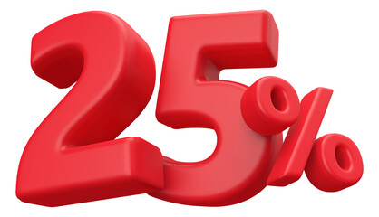 25 percentage discount number red 3d render
