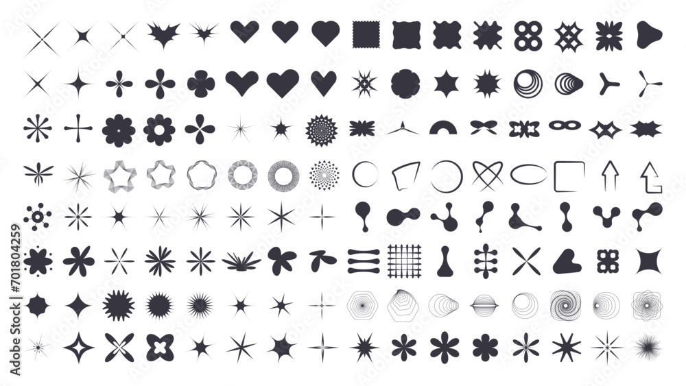 Aufkleber y2k elements retro set. collection of different shapes for nostalgic design.