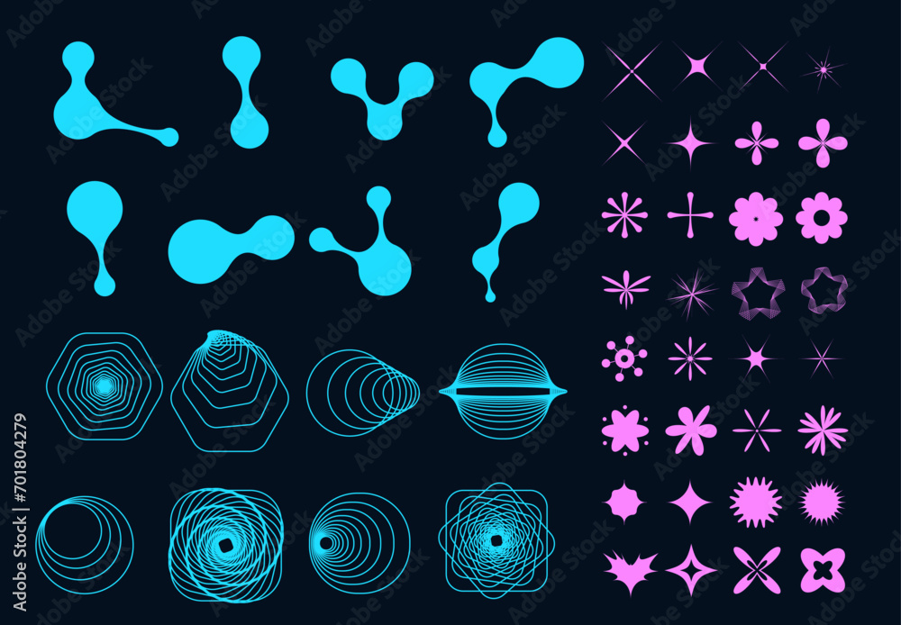 Poster futuristic abstract elements set. collection of y2k shapes for nostalgic design. vector illustration
