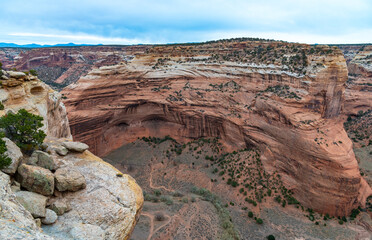 Desert landscape, view of red eroded rocks, Canyon de Chelly National Monument, Arizona