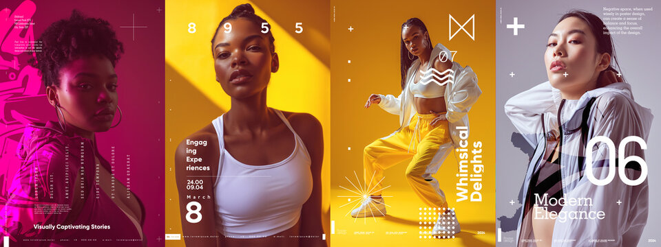 Elegant poster series with diverse models, engaging design, and creative typography.