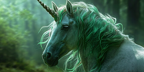 Obraz na płótnie Canvas Illustration of a unicorn with green mane and tail.