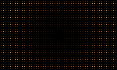 Abstract 70s technology background, blurry golden dots on black and copy space in center, vector illustration