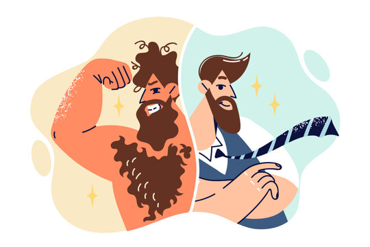 Evolution man who turned from neanderthal in businessman thanks to development and personal progress