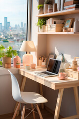 Fototapeta premium Modern workplace with a laptop at home