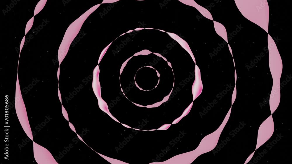 Poster 3d abstract background with a rose. pink fluid liquid blob shape spiral tunnel in space isolated bla