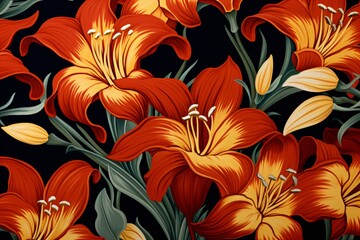 Orange color flowers flat background for fabric or banner