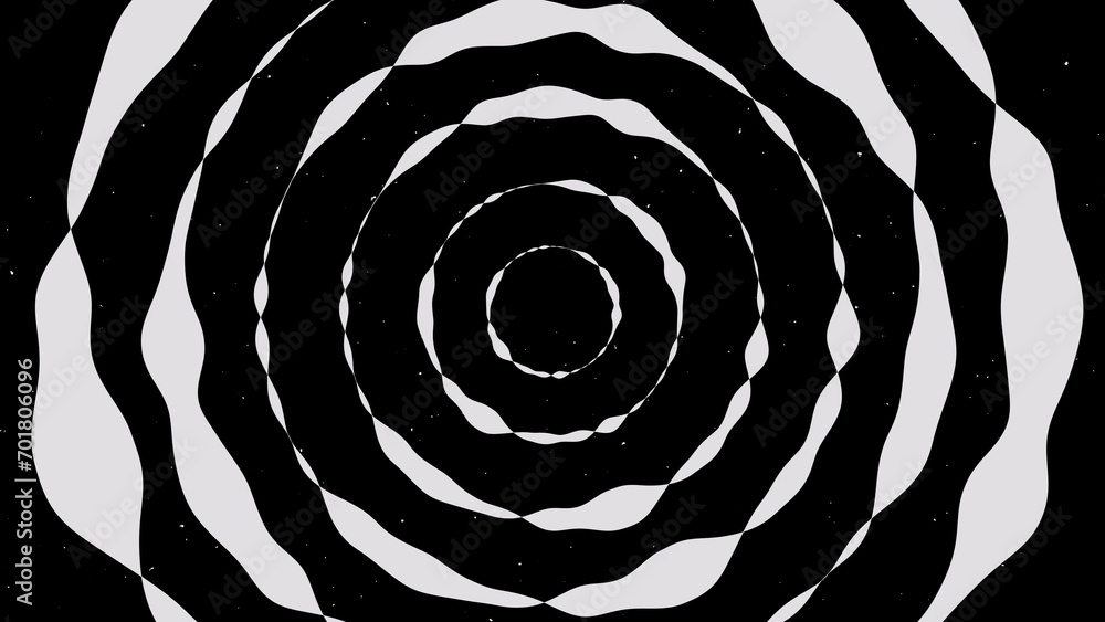 Poster 3d black and white abstract background. white liquid morph fluid blob alien circles spiral in dark s