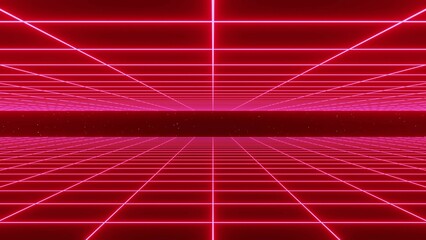 3d abstract simple two sides retro way in red disco colors. Neon 80s 90s retrowave chrome road. cyberpunk futuristic background.. Glow and shine laser blue synthwave music template