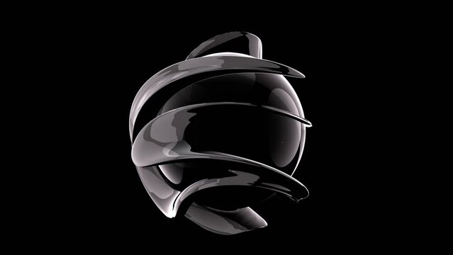 3d render of black abstract sphere alien shape with soft wave liquid morph on black background. Blub blob morph metal chrome sphere. Looped 3k 30fps video animation