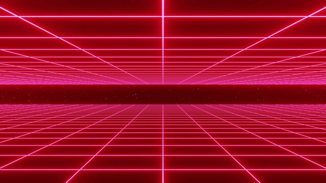 3d abstract simple two sides retro way in red disco colors. Neon 80s 90s retrowave chrome road. cyberpunk futuristic background.. Glow and shine laser blue synthwave music template