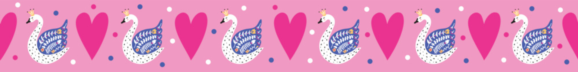 Swans in love. Vector illustration for Valentine's Day. Decorative seamless border.