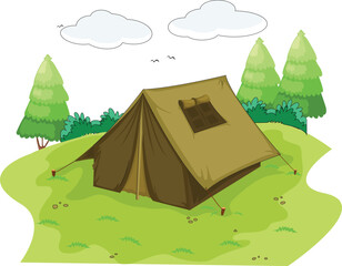 Beautiful camp in the hilly area vector illustration