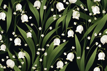 2d print floral pattern with green and white lily of the valley flowers