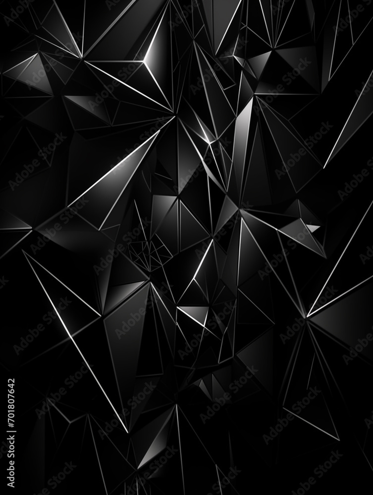 Poster black and white three-dimensional polygonal abstract background,created with generative ai tecnology