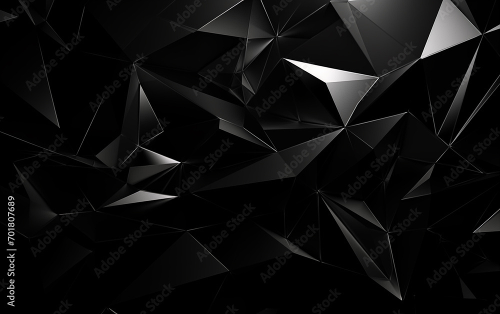 Poster black and white three-dimensional polygonal abstract background,created with generative ai tecnology