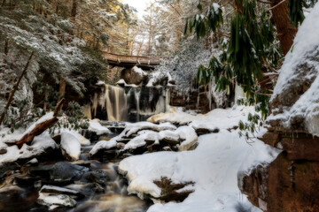 Beautiful waterfall in the wintertime with ice and snow