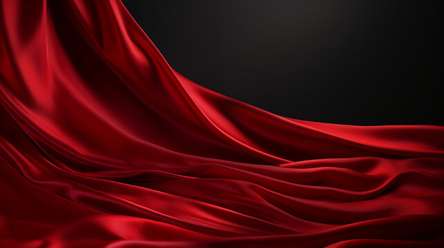 Minimal business banner with red silk fabric on black background. Copy space. Generative AI