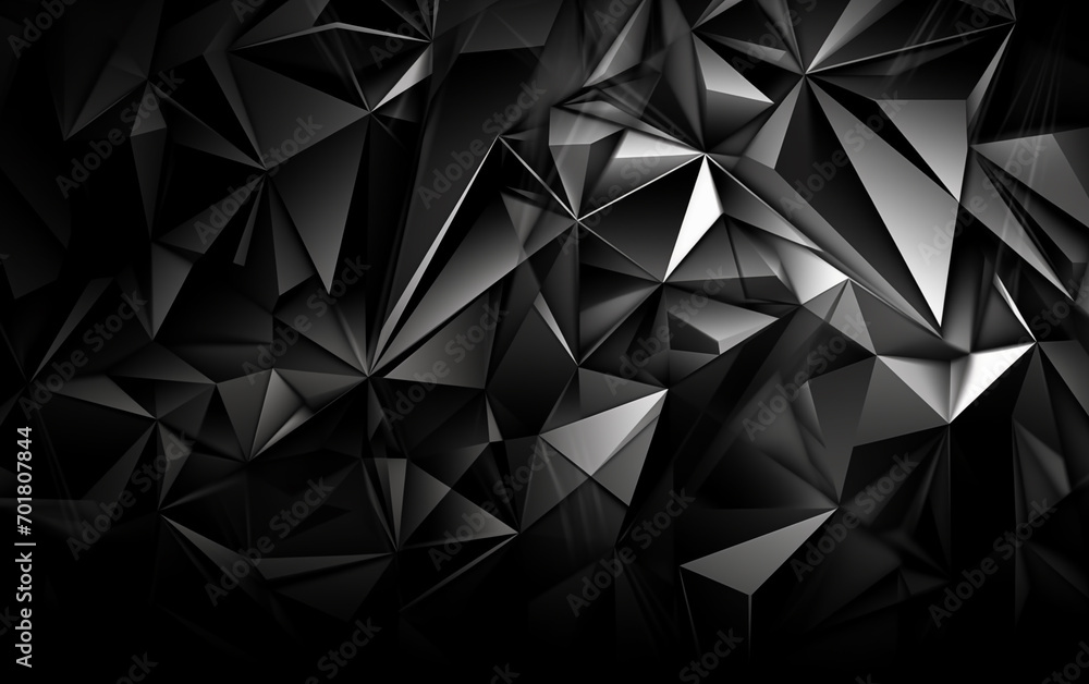 Poster black and white three-dimensional polygonal abstract background,created with generative ai tecnology