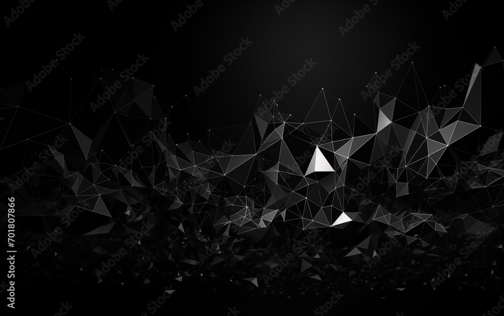 Poster black and white three-dimensional polygonal abstract background,created with generative ai tecnology