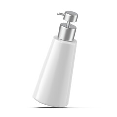 Blank plastic bottle with metallic pump dispenser for hand wash, soap, sanitizer for branding, 3d illustration.