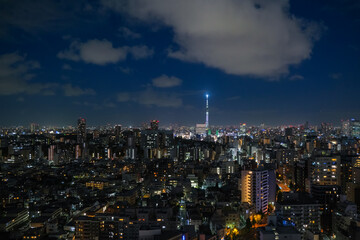 東京都 文京シビックセンター展望ラウンジから見る夜の街並み 東京スカイツリー方面