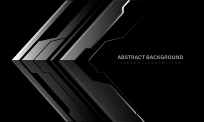 Foto op Plexiglas Abstract black grey metallic arrow cyber circuit direction geometric design modern futuristic background vector © patthana