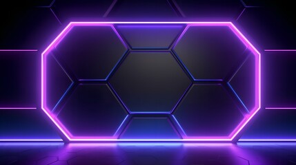 Abstract 3d rendering of hexagons. Futuristic background with glowing neon hexagons.