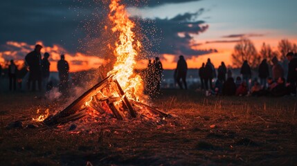 Community gathering around a roaring Easter bonfire - Powered by Adobe