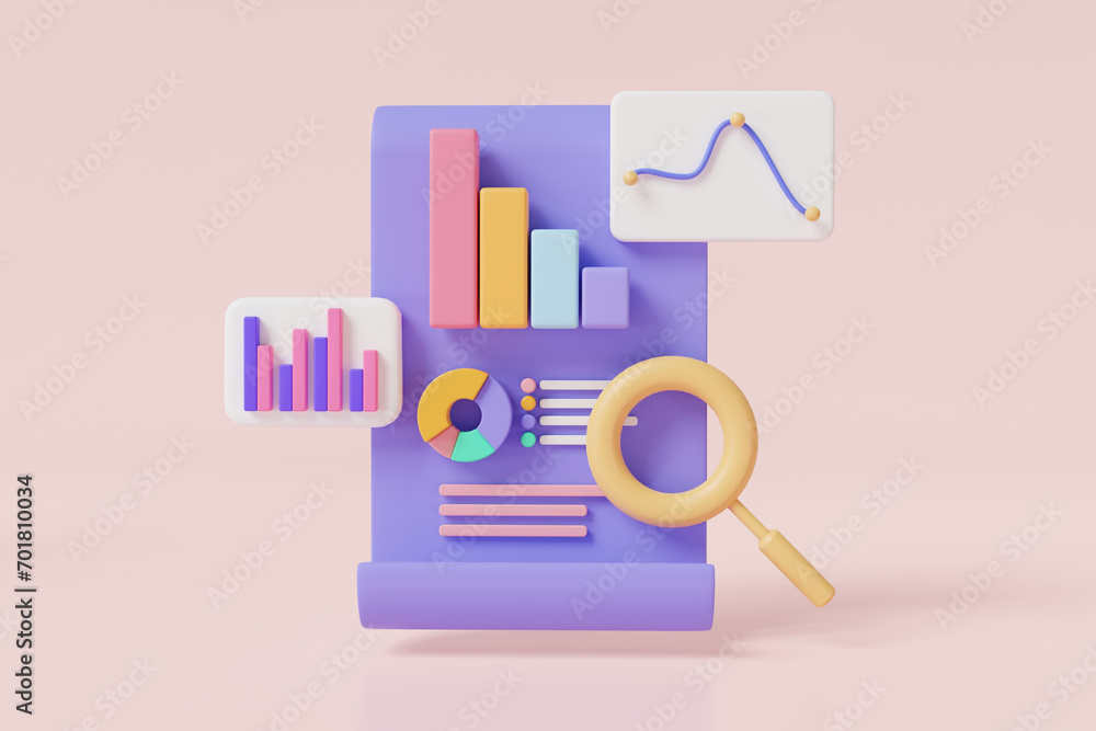 Aufkleber 3d icon render illustration of clipboard checklist with magnifying and dashboard and business report