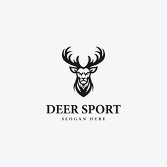 simple sport deer logo design, in monochrome style, black and white