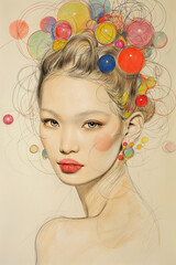 Vibrant Abstract Portrait of Young Asian Woman with Artistic Hair and Makeup