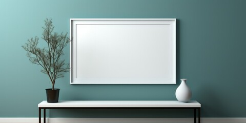 Blank white picture frame mockup hanging on wall background