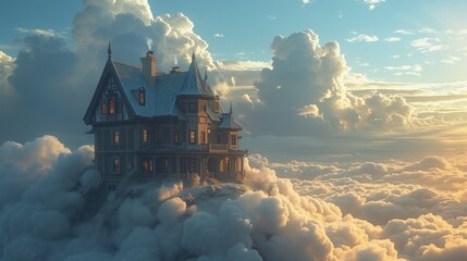 a castle house in the middle of the clouds