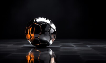 Fototapeta premium Soccer Ball on Black Background. 3D illustration. 3D CG. High Resolution.